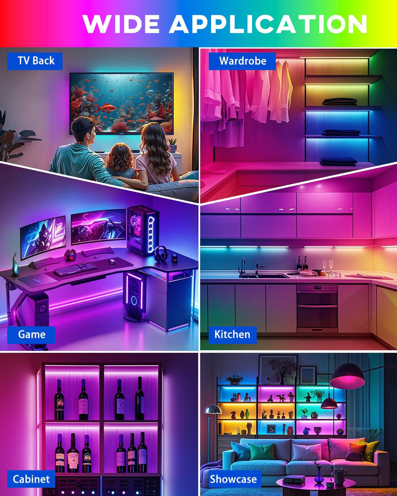[AUSTRALIA] - LED Strip Lights 4 Pre-Cut RGB Led Light Strip With APP & Remote Control, Multi-color Music Sync Changing Strip Lights for Cabinets Shelf Closets TV Backlight Kitchen Bedroom, With Power Adapter 