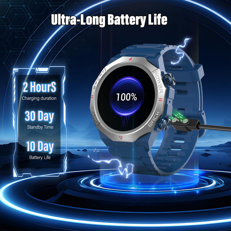 Military Smart Watches for Men(Answer/Make Calls), 1.39"HD Fitness Watch, 24/7 Heart Rate Sleep Monitor, Smart Watch for Men 110+ Sport Modes, 30Day, IP68 Waterproof Smartwatch for Android iOS, Blue