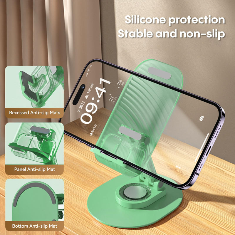 Foldable Desktop Phone Holder, Phone Holder on Desk Compatible with iPhone15, 14, 13 Pro Max Mini, Suitable for 3.5-12.9 inch Phones and Tablet Computer. (Green) Green