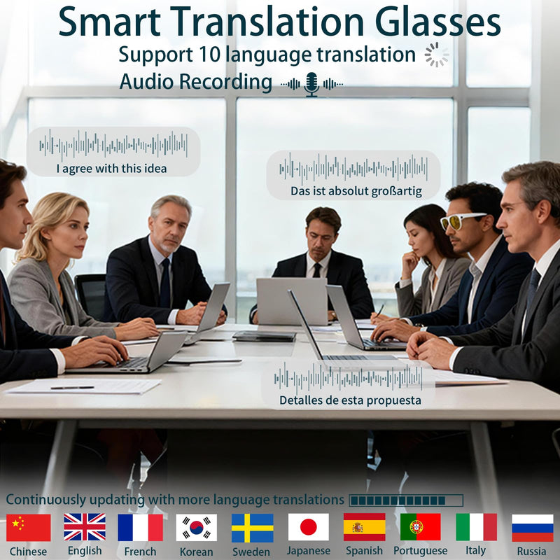 Smart Glasses with Camera AI (White, 2MP Pixel)