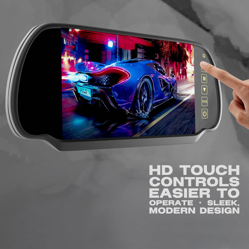7 Inch TFT LCD Car Rearview Mirror Monitor, Widescreen Dash Cam Rear View Backup Camera Mirror with Touch Button, 2 Video Input, Vehicle Parking in-Mirror Monitor for Cars Trucks