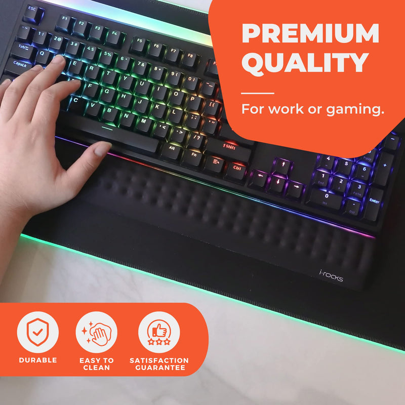 i-Rocks IRC41 Ergonomic Keyboard Memory Foam Wrist Rest Pad with Anti-Slip Base; Provides Cushioned Support and Pain Relief for Office, Gaming, Computer, Laptop, and Typing. (Black) Black Keyboard Pad