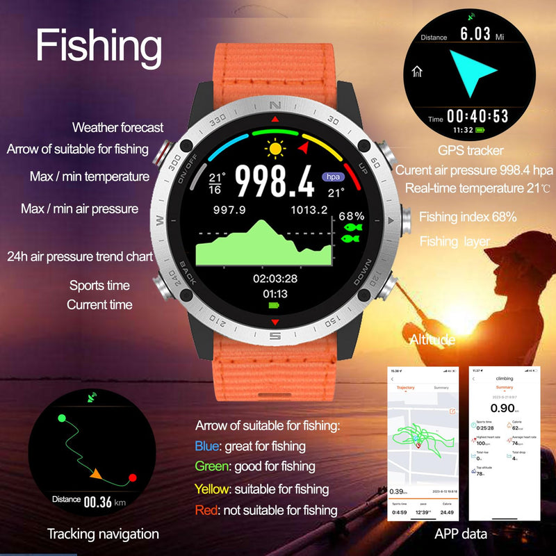 SUNROAD GPS Sports Watch Navigation Fitness Tracker Running Swimming Cycling Altimeter Barometer Compass Snorkeling Dive Fishing Fashion Digital Wristwatch