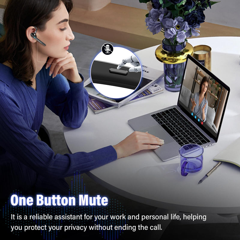[AUSTRALIA] - Thunelec Bluetooth Headset, Wireless Bluetooth 5.3 Earpiece, 90Hrs Hands Free Headset with APTX HD Audio & Mute Button, Dual Noise Cancelling Mics, Single-Ear Headphone for Trucker/Business/Office/Gym 