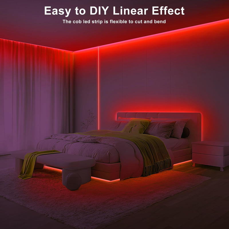 Tatazone 16.4ft Red COB Led Strip Lights with RF Remote, Dimmable Bright Dotless Adhesive Indoor Led COB Light Strip for Cabinet, Painting, Room, Bed