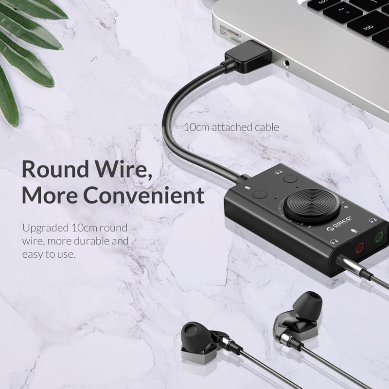 Docooler External Sound Card, USB Audio Adapter External Stereo Sound Card with Microphone Jack & 3.5mm Headphone, Sound Card with Volume Control, USB Multifunction Drive for PC, Laptop - Black