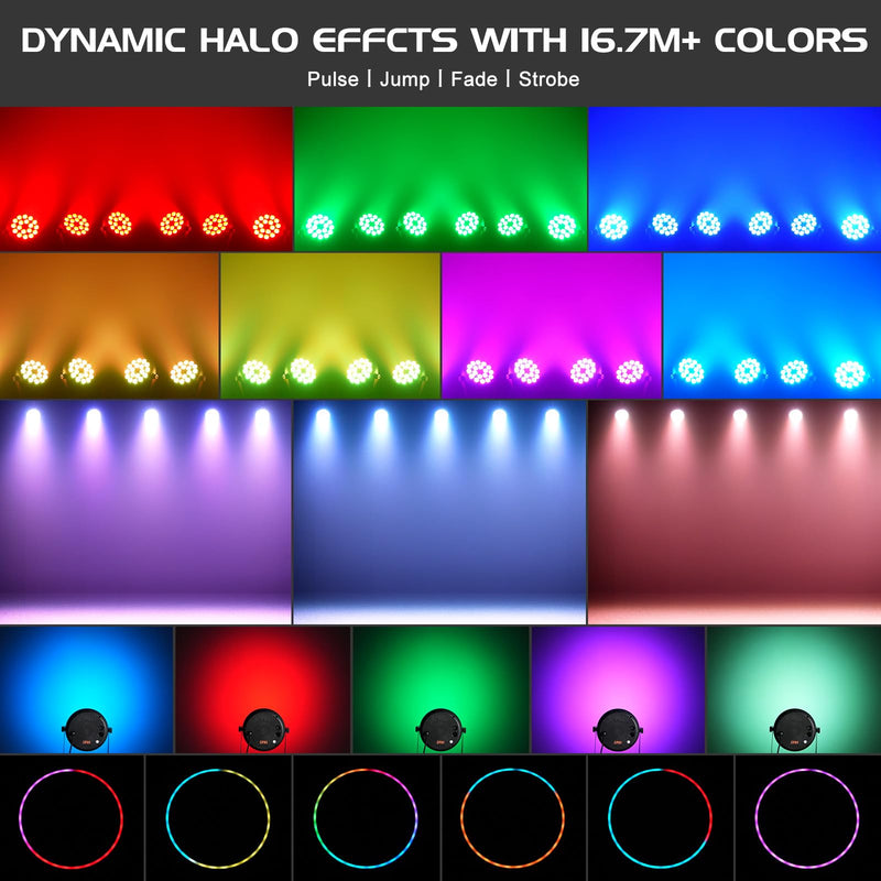 Stage Lights RGBW LED Par Lights with Halo, Mini Uplights with Jump Strobe Fade Chase Pulse Stage Effects, Sound Activated Uplighting Indoor for Events Party Wedding Church Christmas 1 Pack