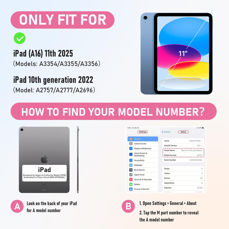 Kids Case for iPad (A16) 11th/10th Generation 10.9"/11" 2025/2022 Release | DJ&RPPQ With Screen Protector, Degree Fold Handle Stand, Shoulder Strap, Pencil Holder for ipad A16 case kids Navy Pink Pink Blue
