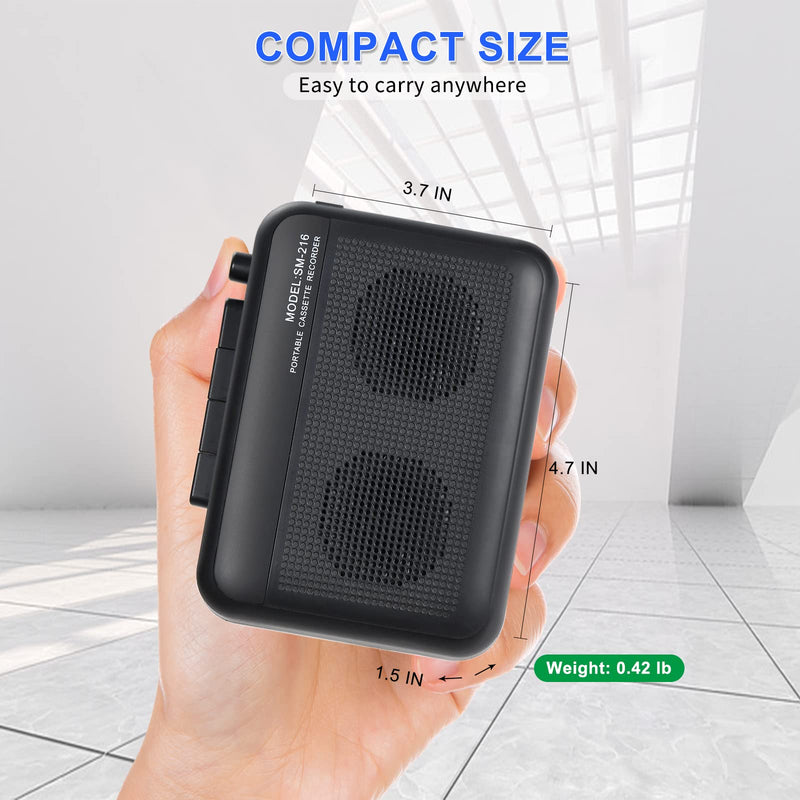 [AUSTRALIA] - Portable Cassette Player Recorder with Bluetooth Transmitter, Small Cassette Tape Player with Headphone Jack, Build-in Speaker, Microphone Jack, Powered by AC Adapter or AA Battery- Black 