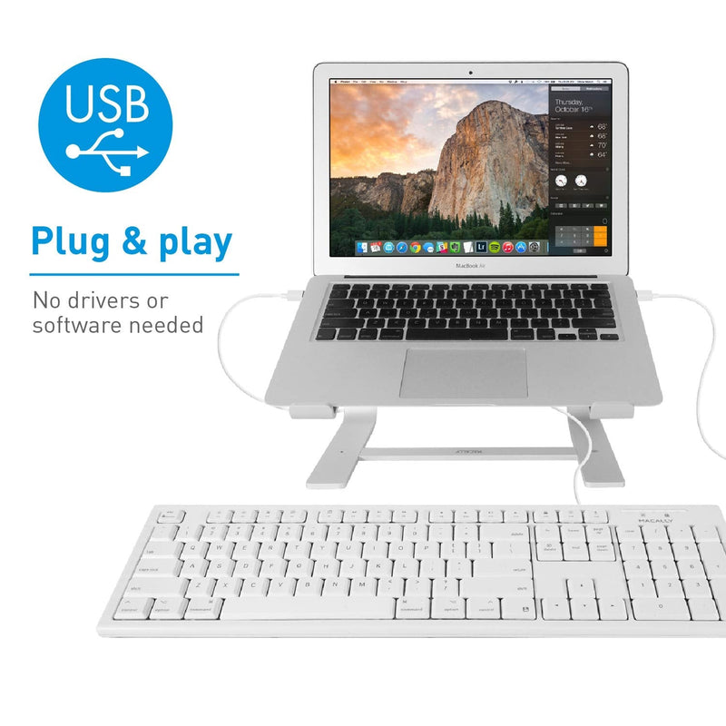 Macally Full-Size USB Wired Keyboard for Mac Mini/Pro, iMac Desktop Computer, MacBook Pro/Air Desktop w/ 16 Compatible Apple Shortcuts, Extended with Number Keypad, Rubber Domed Keycaps - Spill Proof white