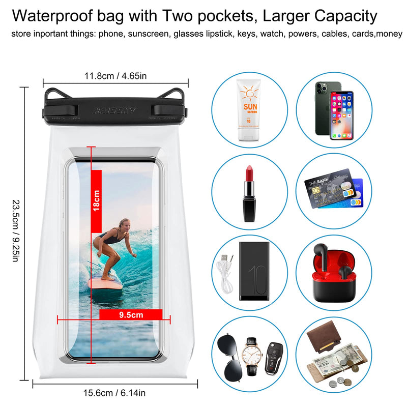 Large Capacity Waterproof Phone Pouch Floating, Waterproof Bag Case for iPhone 15 14 Pro Max 13 12 11 X XR 8 Plus Samsung Up to 6.9'', IPX8 Water Proof Phone Dry Bag for Boating Swimming Kayaking White,1 Piece
