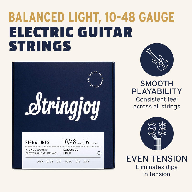 [AUSTRALIA] - Stringjoy Balanced Light Gauge Signatures Nickel Electric Guitar Strings 10-48, BAL10, Exceptional Playability and Tone, Electric 6 String Set, 2-Pack 10-48 Balanced Light 