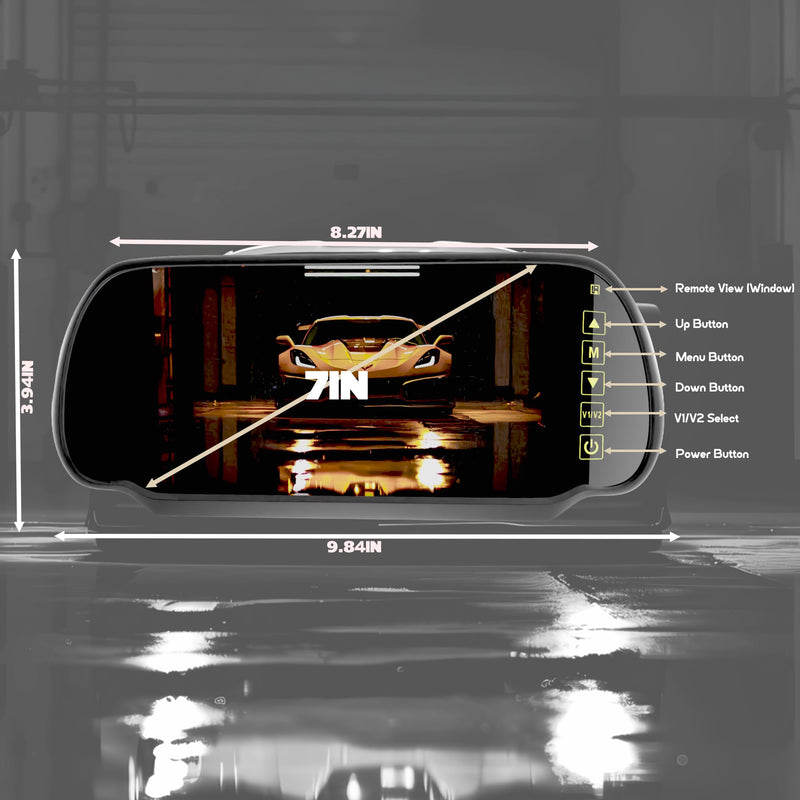 7 Inch TFT LCD Car Rearview Mirror Monitor, Widescreen Dash Cam Rear View Backup Camera Mirror with Touch Button, 2 Video Input, Vehicle Parking in-Mirror Monitor for Cars Trucks