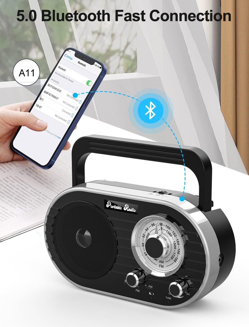 [AUSTRALIA] - Portable AM FM SW Radio with Bluetooth,4000mAh Rechargeable Radio with Big Speaker,Flashlight,Large Knob,Earphone Jack,4 AA Battery Operated Radio,Transistor Radio with Best Reception for Home&Outdoor 