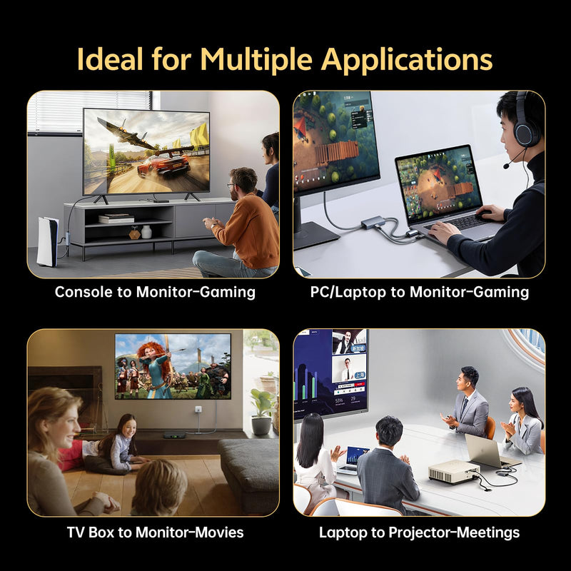 4K@120Hz Active HDMI to DisplayPort Cable 6.6FT | Supports 8K@60Hz 2K@240Hz, HDR, VRR, 10Bit, HDCP Compatible: PS5, Xbox, Switch Dock, PC, Laptop. 6.6 Feet