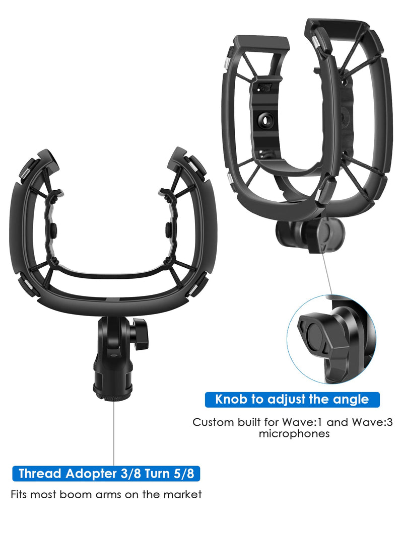 Wave Shock Mount, [Custom Built for Wave Mic] Anti-Vibration Suspension Shock Mount Holder Clip Compatible with Elgato Wave:1 and Wave:3 Microphones