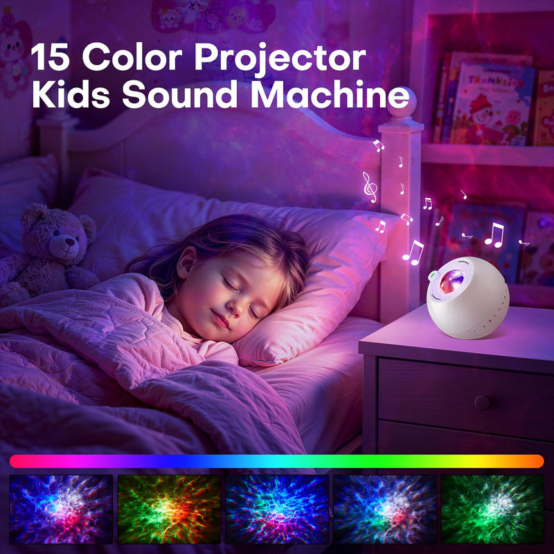 Sound Machine Light Projector, 30 Sleep Sounds for Adult, Bluetooth Speaker | 3-in-1 Baby Sound Machine: 30 sleep sounds (white/brown noise, fans, rain), Bluetooth 5.3 speaker & 15-color light projector.