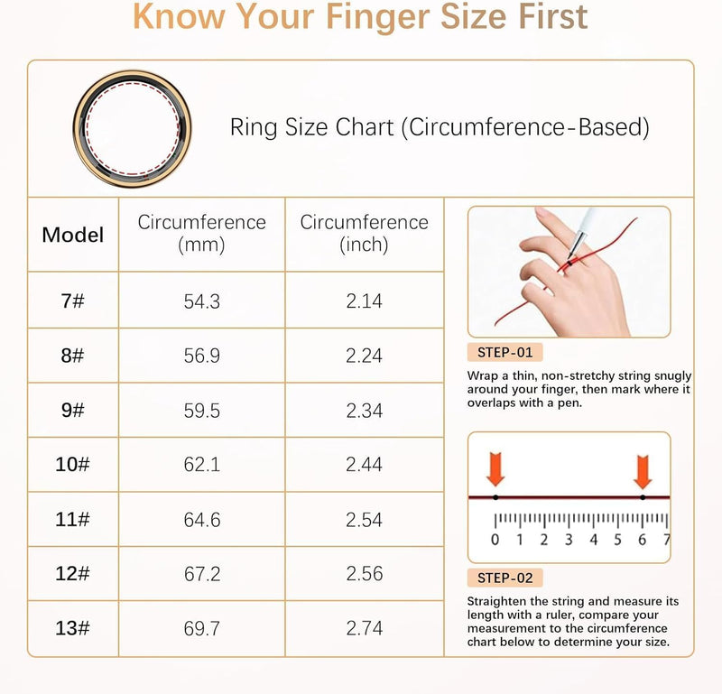 Fit Ring for Women Men, Health Tracker with Heart Rate, Blood Oxygen, Heart Rate Variability, Stress, Sleep Monitor, Step Counter, Smart Ring for iPhone & Android, No Subscription Fee (Gold, 8#)