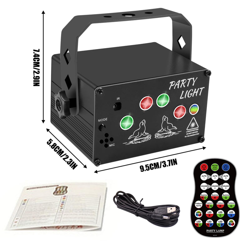 Mini USB-Powered Party Light 60-Patterns Stage Light with UV & RGB Backlight Remote Control for Indoor Events, Birthdays, Halloween, Karaoke, Club, and KTV, Matte Black