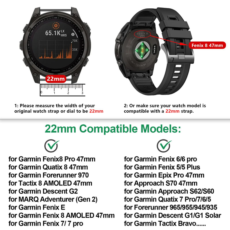 EZMVZKU 22mm Quickfit Silicone Band Compatible with Garmin Fenix 8/8Pro 47mm/Fenix 7/7 Pro/6/6 Pro/5 Plus,Watchband for Forerunner 970 965 955/Approach S70/Tactix 8/Quatix 8 47mm/Descent G2/G1 Solar SC-7pack1