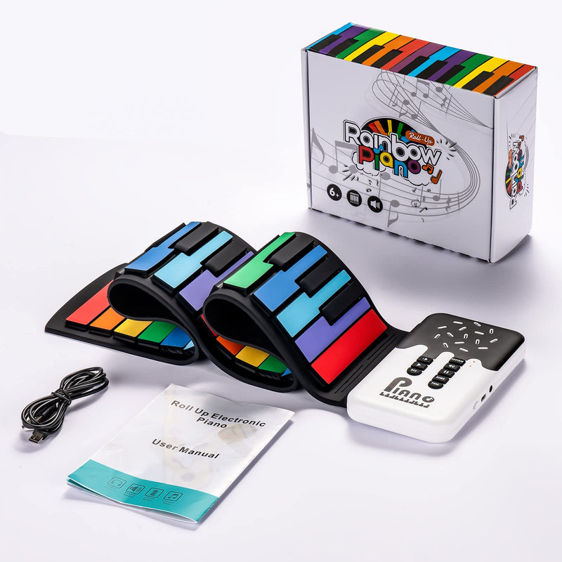 [AUSTRALIA] - 49 Key Roll Up Keyboard Piano, Portable Digital Electric Foldable Piano Keyboard, Rechargeable, 8 Tones, 6 Educational Demo Songs, for Beginners Gift (Rainbow) Rainbow 