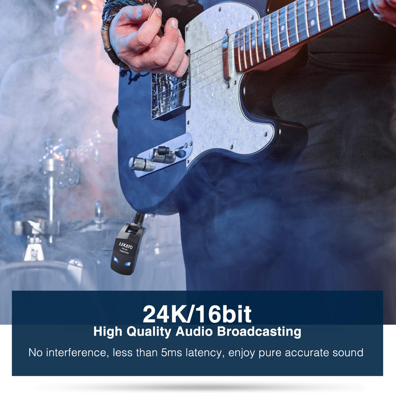 [AUSTRALIA] - LEKATO Wireless Guitar System 2.4GHz Audio Guitar Transmitter Receiver with 4 Channels Rechargeable Guitar Wireless System for Guitar Bass Electric Instruments Practise/Performance(WS-80) 