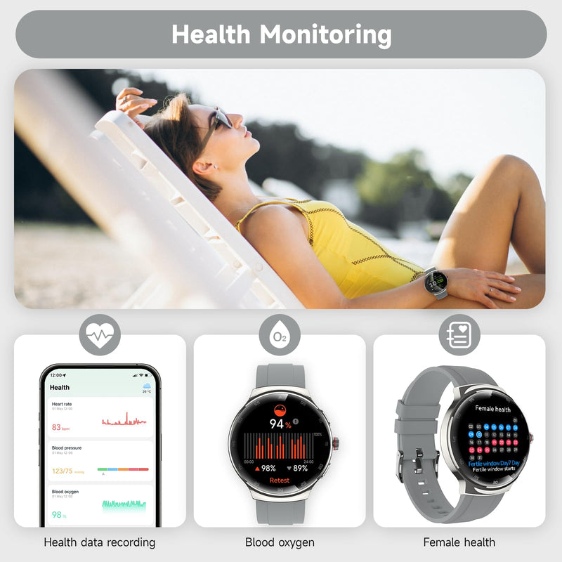 Smart Watches for Men Women, Waterproof Fitness Tracker，ouchscreen Smartwatch for Android & iPhone, 150+ Sports Modes, Heart Rate/SpO2/Stress/Sleep Monitor