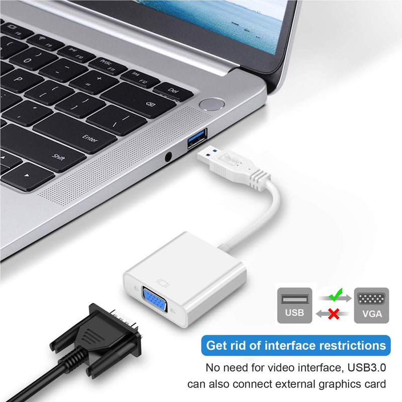 USB 3.0 to VGA Adapter, 1080P Multi-Display Video Converter for Laptop PC Desktop to Monitor/Projector/TV (Not Support Chromebook)