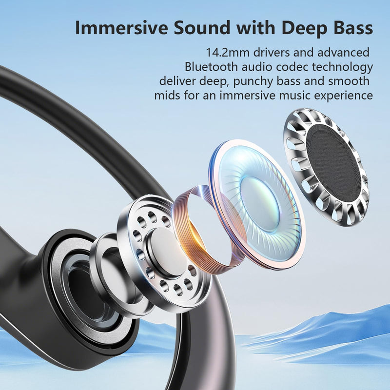 Open Ear Bone Conduction Headphones，Over Ear Earbuds with Ergonomic Earhook,Bluetooth Headphones 5.4 with Smart Digital Display,50H Playtime,IPX7 Waterproof,Design for Running Walking Black Black11