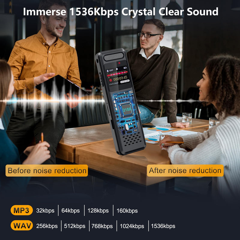 [AUSTRALIA] - 160GB Digital Voice Recorder with Playback, 1100mAh Audio Recording Device for Lecture Interviews, 1536Kbps Voice Activated Recorder with Noise Reduction, Password, External Microphone 160GB 