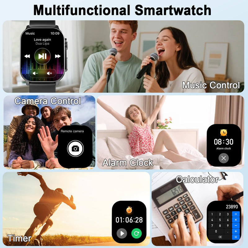 Smart Watch, 2.01" AMOLED Curved Touchscreen Fitness Watch for Men Women, IP68 Waterproof, 24/7 Heart Rate/Sleep Monitor, Fitness Tracker with Pedometer, 120+ Sports Modes, Smartwatch for Android iOS Black