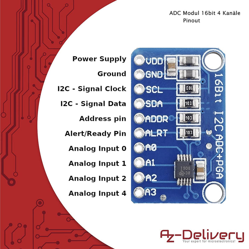 AZDelivery 3 x Compatible with ADS1115 ADC Module 16bit 4 Channels Compatible with Arduino and Raspberry Pi with E-Book