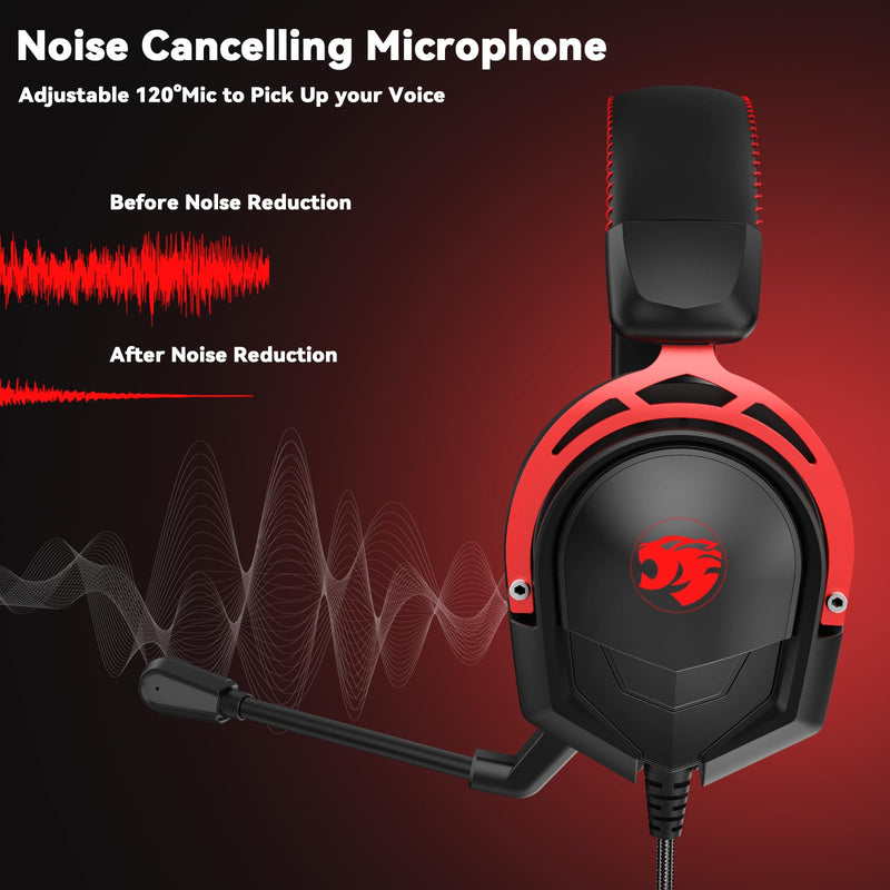 IMYB A88 Gaming Headset with Mic for Ps5, Pc, Xbox One Series X/s, Ps4, Switch, Stereo Wired Noise Cancelling Headphones with Microphone for Computer, Laptop, Mac, Nintendo, Games (Red) BlackRed