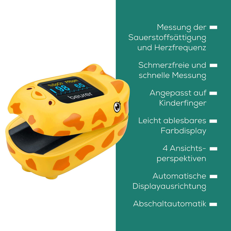 [AUSTRALIA] - Beurer PO 13 Kids Finger Pulse Oximeter for Kids, Pulse and Oxygen Saturation Measurement in Seconds, Small Size, Automatic Display Alignment, with Belt Bag 