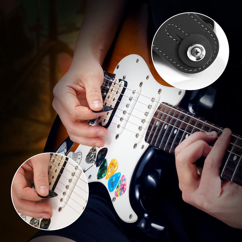 LEKATO Guitar Picks Holder Case with 18 Pcs Picks, PU Leather Organizer Bag with Lanyard, Thin Medium Heavy Plectrums Holder Accessories for Acoustic Electric Guitar Bass, Gift for Guitar Players Brown