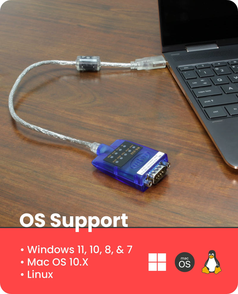 Gearmo 16in. USB 2.0 to RS-232 Serial Converter w/ LED Indicators & FTDI