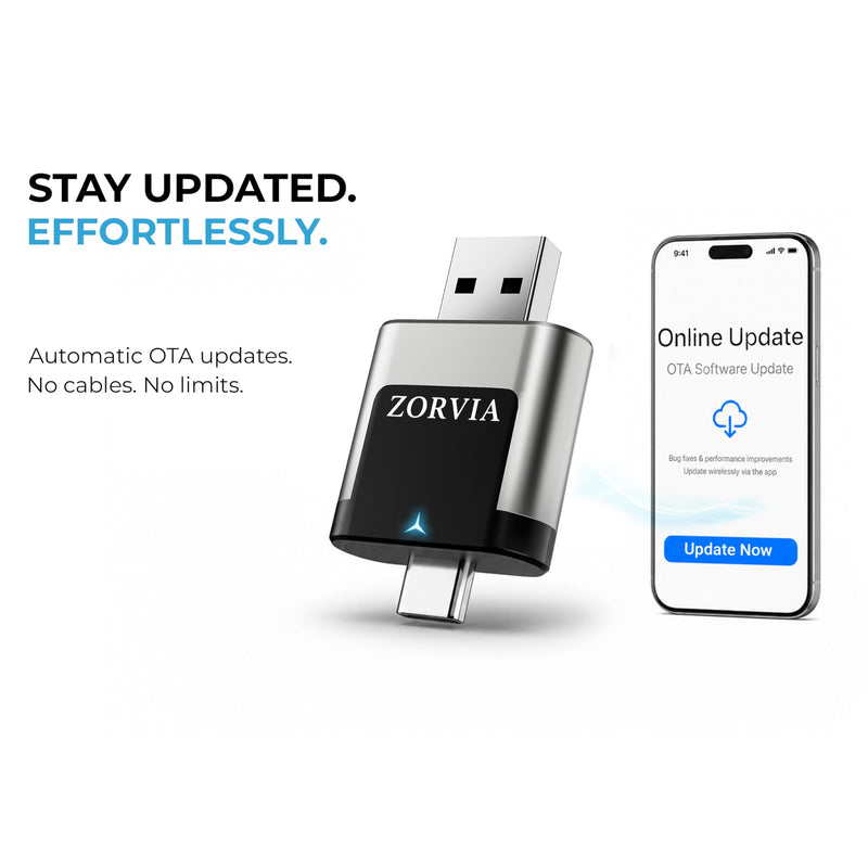 ZORVIA Wireless CarPlay Adapter for iPhone & Android Auto 2026 Upgraded - Convert Wired CarPlay to Wireless, Fast Auto Reconnect, Plug and Play, USB-C & USB-A (Silver) Silver
