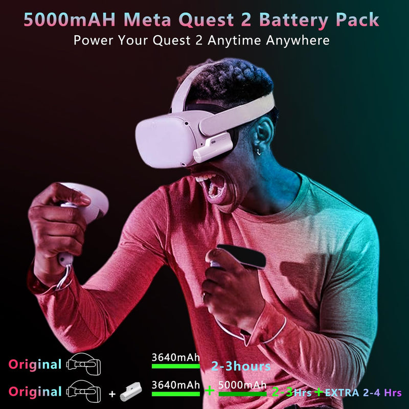 Battery Pack for Oculus Quest 2, 5000mAh Head Strap Battery Pack Compatible with Oculus/Meta Quest 2 Lightweight and Portable VR Extend Power Accessories for Extra 2-4H Playtime battery 1 pack for quest 2