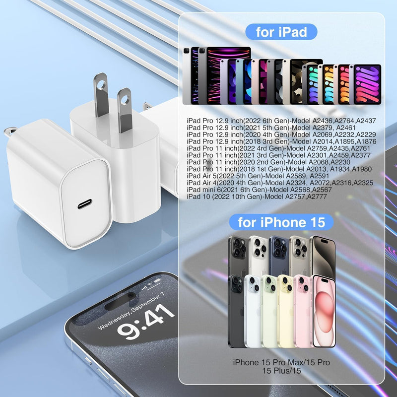 Fast Charging for i Phone 15 Pro Max Charger 2Pack, 20W Type C Fast Charger Block with 6FT Long USB C to USB-C Cable Compatible with iPhone 15/15 Pro/15 Plus/for iPad Pro 13/12.9/11/Pad10th/Mini 6FT+6FT Pink