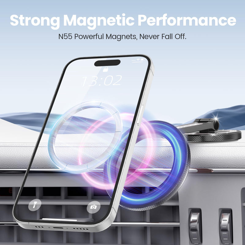 Pikabo Phone Holders for Your Car, Glitter Black | Dashboard Windshield Car Phone Holder Hands Free Phone Mount for Car Compatible with iPhone MagSafe Accessories