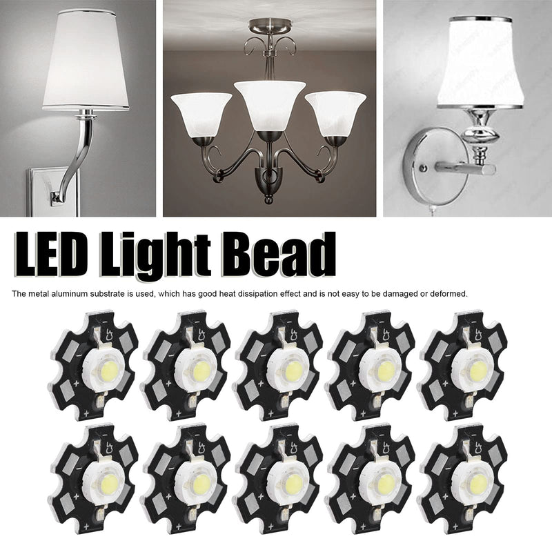 Pack of 10 Lamp Beads, Diode Chips, 3 V LED Chip Bulb, 6500 K Integrated Chip Light Source, SMD Lamp Chip Bulb for Ceiling Light, Downlight, DIY Lighting White Light 1W