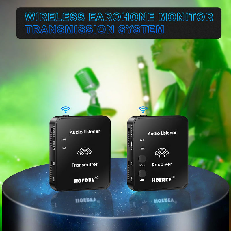 Hoerev Wireless in Ear Monitor System Studio Equipment Professional System Transmitter Guitar System with Rechargeable Battery for Studio Band Rehearsal Live Performance Camera Record 1 set of receiver and transmitter