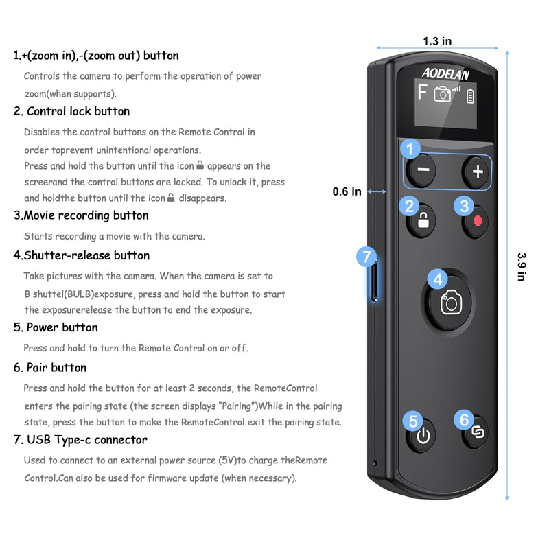 for Fujifilm Camera Rechargeable Shutter Release, AODELAN Wireless Remote Control Compatible with Fuji X-T30 II,X-S10,X-H2,X-H2S,X-T3,X-T4,X-T5,X-S20,X-T30,X-T50,X-M5,X100VI,X-E5,X Half Upgrade Black for Fujifilm