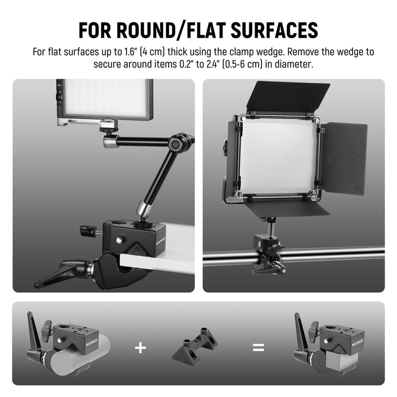 [AUSTRALIA] - NEEWER Super Clamp with 5/8" Stud, Spring Lock, 2.4"/6cm Jaw Grip Heavy Duty Crab Pole Clamp for Round Pipe Flat Surface, for Photography Studio Camera & Lighting Mounting, Max Load 33lb/15kg, UA017 UA017(1 Pack） 