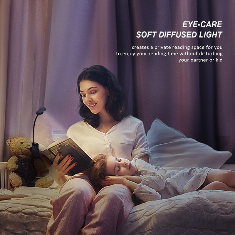 Rechargeable Book Light, Merisky LED Clip on Reading Light for Book in Bed, 3 Color × 3 Brightness, Up to 60 Hours Eye Care Reading, Warm & White, Perfect for Kids, Bed Headboard & Travel
