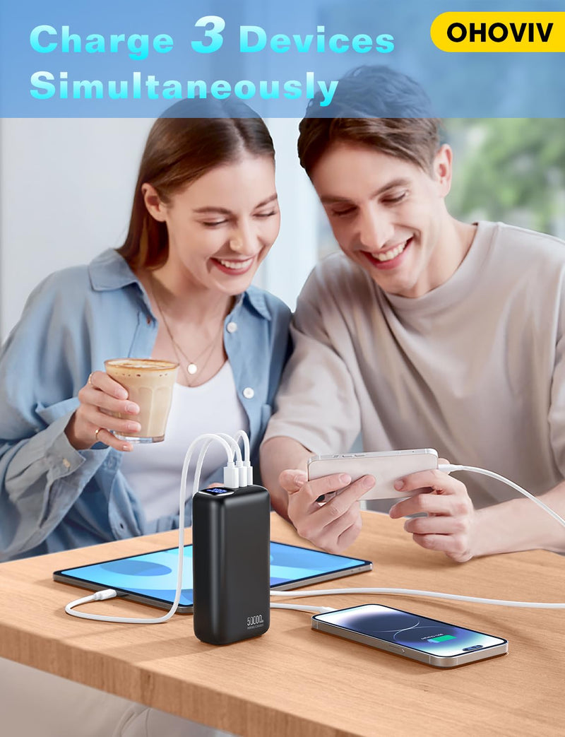 Portable Charger 50000mAh Power Bank - 22.5W Fast Charging External Battery Pack, LED Display USB-C Portable Cell Phone Charger for iPhone 16/15/14/13 Pro, Android, Samsung Galaxy, Etc Black