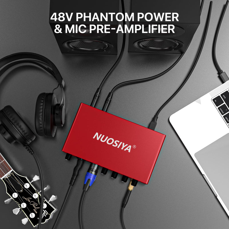 [AUSTRALIA] - USB Audio Interface for PC Computer Recording Music, Red 2x2 Guitar Audio Interface for Mac 24Bit/192kHz Podcasting Streaming for Vocalist Producer with 48V Phantom Power 