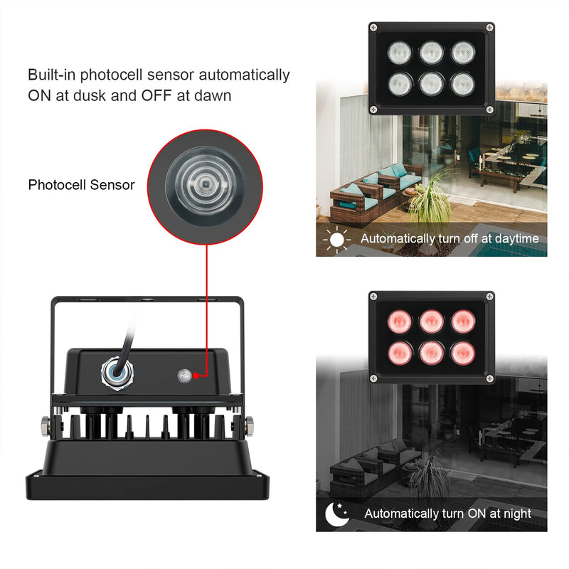 Univivi Infrared Illuminator, 850nm 6 LEDs 90 Degree Wide Angle IR Illuminator for Night Vision, Waterproof LED Infrared Light for CCTV Security Camera, with Power Adapter, Black Black-6W
