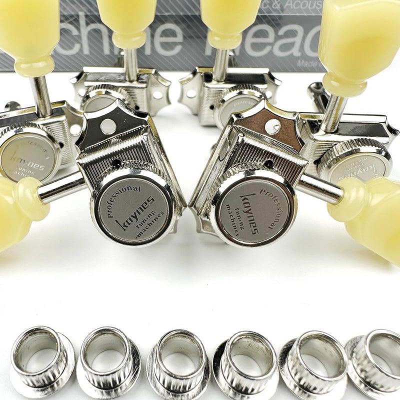 Kaynes 3x3 Guitar Lock String Tuning Pegs – Nickel Silver Vintage Deluxe Style Locking Tuners Keys Machine Heads Tuners for Les Paul LP SG Style Electric or Acoustic Guitar (Nickel)