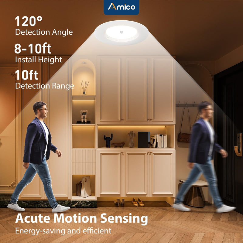 Amico 2 Pack 5/6 inch Motion Sensor Recessed Light, 12.5W=100W, 950LM, 2700K/3000K/4000K/5000K/6000K Selectable, LED Retrofit Can Lights, IC Rated - ETL & FCC, White